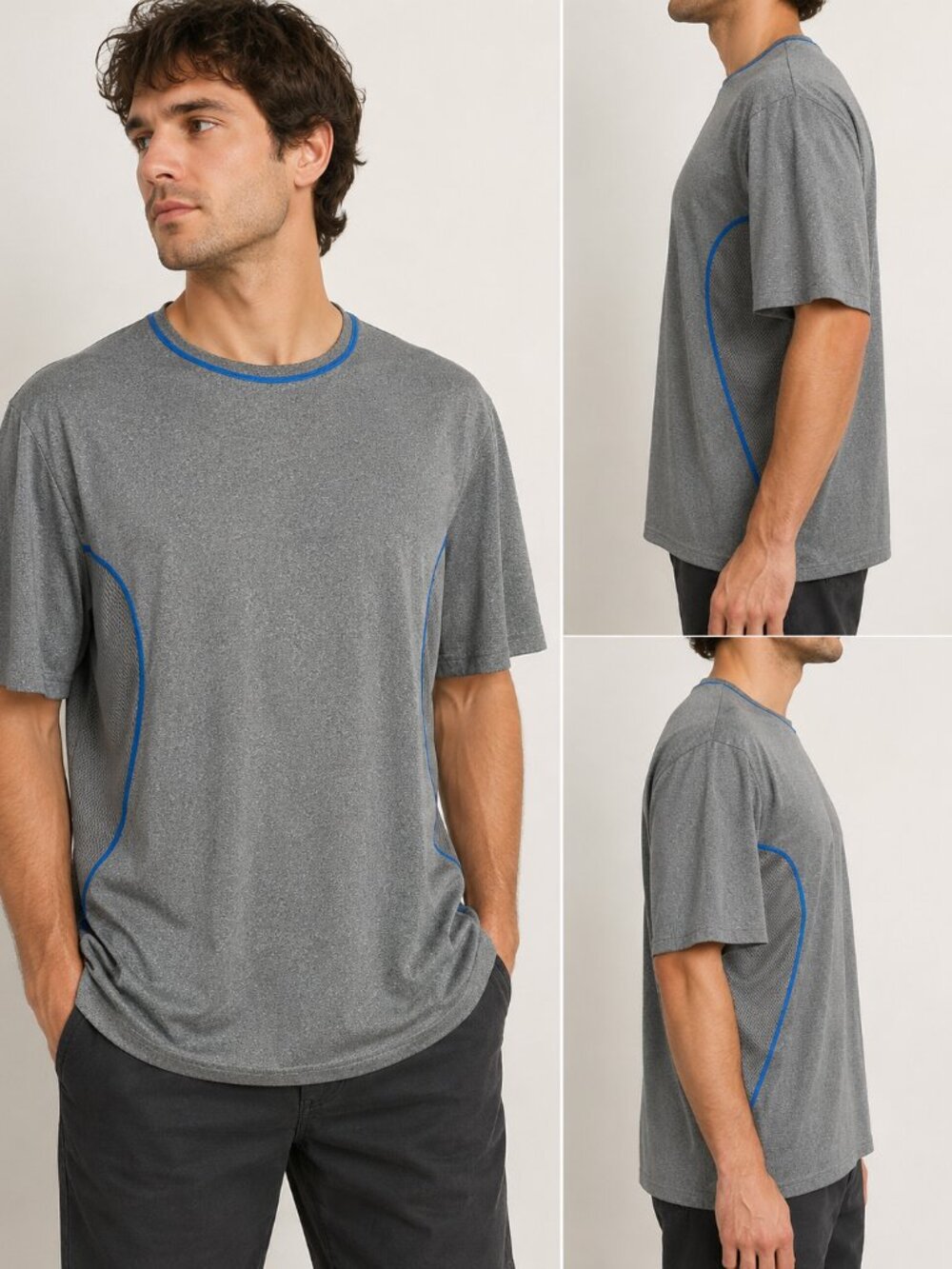 NordicTrack Athletic Performance T Shirt Gray Blue Short Sleeve Size L